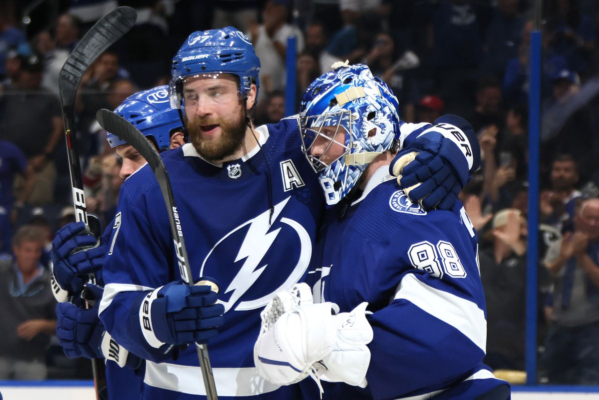Victor Hedman (l.) and Andrei Vasilevskiy
