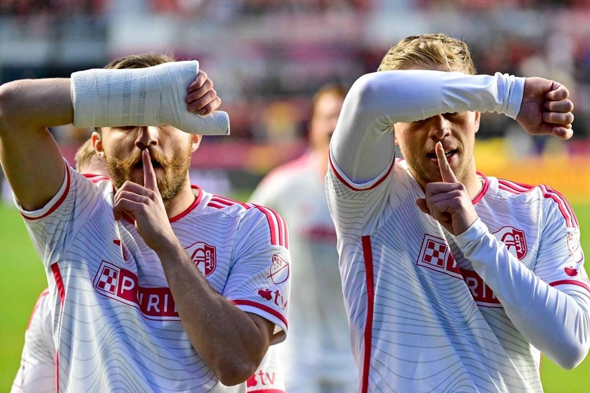 Mar 30, 2024; Sandy, Utah, USA; St. Louis CITY SC midfielder Indiana Vassilev (19) reacts with a teammate after scoring a goal during the first half against Real Salt Lake at America First Field.