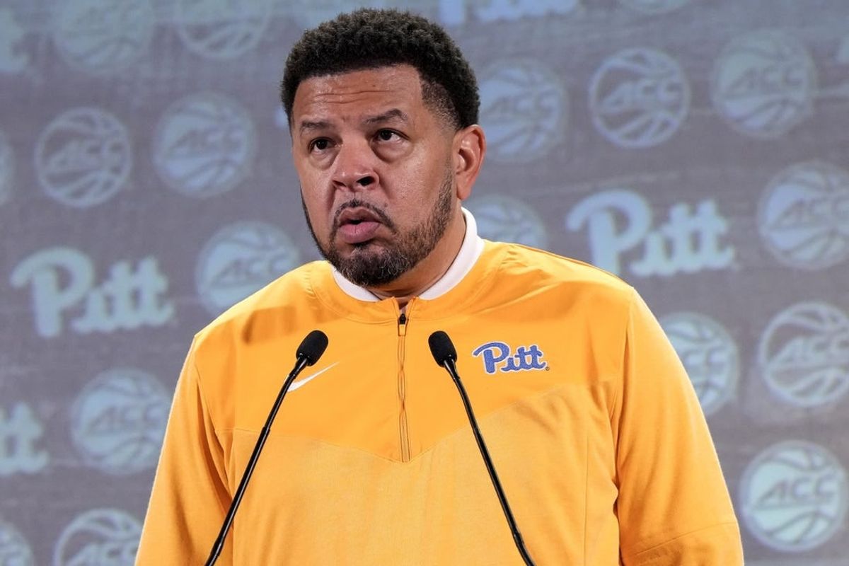 Oct 25, 2023; Charlotte, NC, USA;   Pittsburgh Panthers coach Jeff Capel speaks to the media during the ACC Tipoff at Hilton Charlotte Uptown.