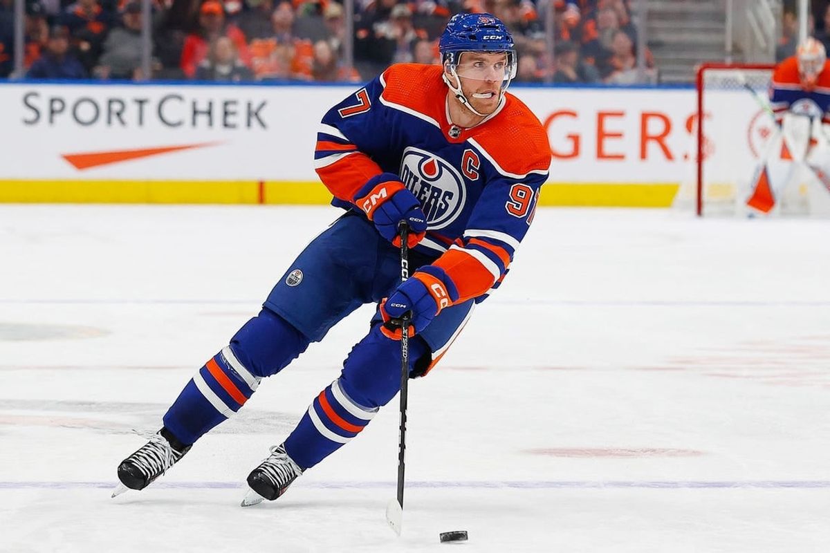 Nov 15, 2023; Edmonton, Alberta, CAN; Edmonton Oilers forward Connor McDavid (97) against the Seattle Kraken at Rogers Place.