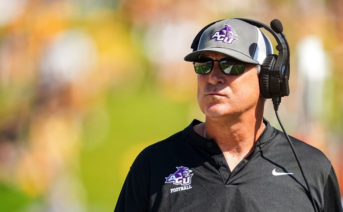 Sep 17, 2022; Columbia, Missouri, USA; Abilene Christian Wildcats head coach Keith Patterson looks on during the first half against the Missouri Tigers at Faurot Field at Memorial Stadium.