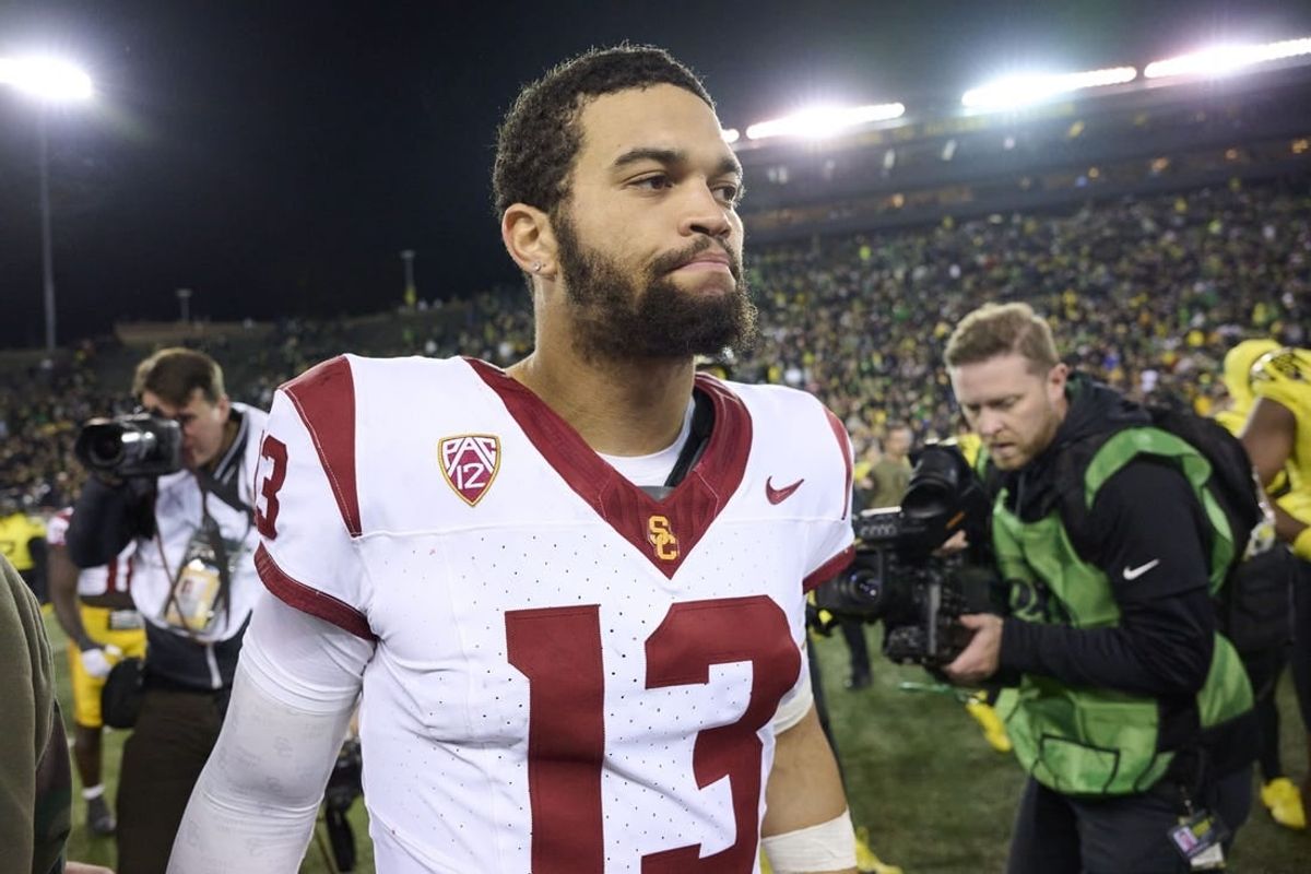 Nov 11, 2023; Eugene, Oregon, USA; USC Trojans quarterback Caleb Williams (13) walks off the field after a game against the Oregon Ducks at Autzen Stadium.