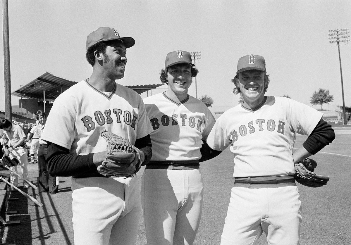 Rick Wise (c.), seen here in a Red Sox uniform, was a two-way juggernaut for the Phillies in 1971 when he threw a no-hitter and belted two home runs in the same game.