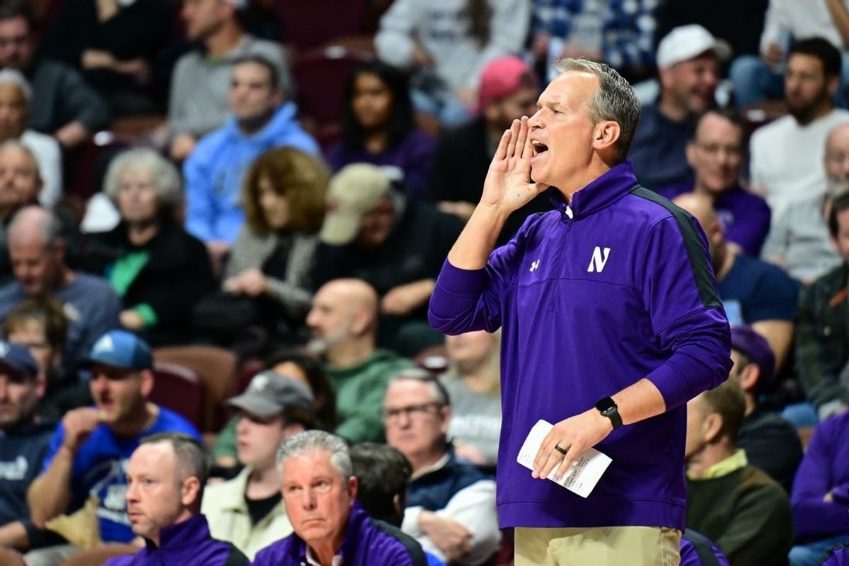 Nov 18, 2023; Uncasville, Connecticut, USA; Northwestern Wildcats head coach Chris Collins during the second half against Rhode Island Rams at Mohegan Sun Arena.