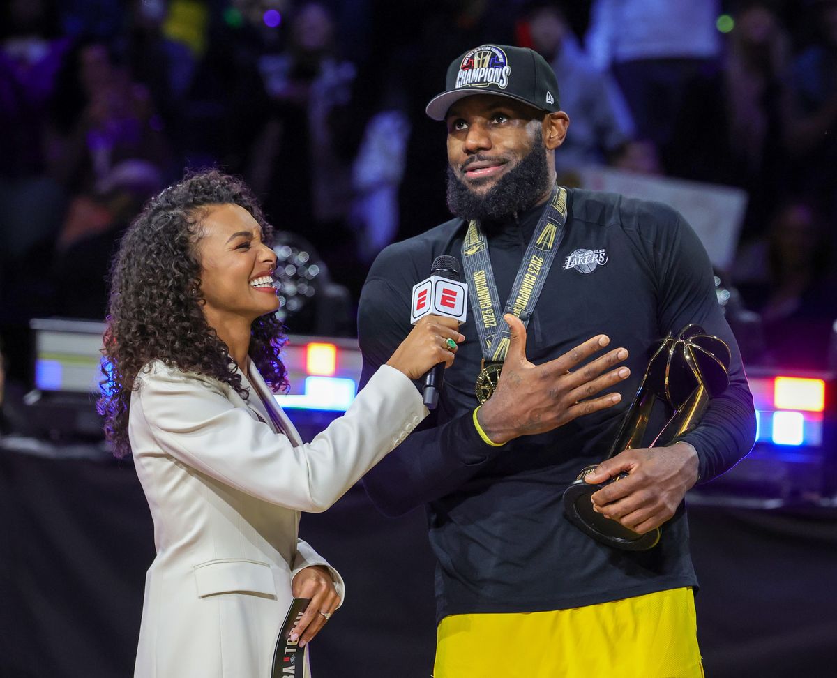 LeBron James giving his acceptance speech.