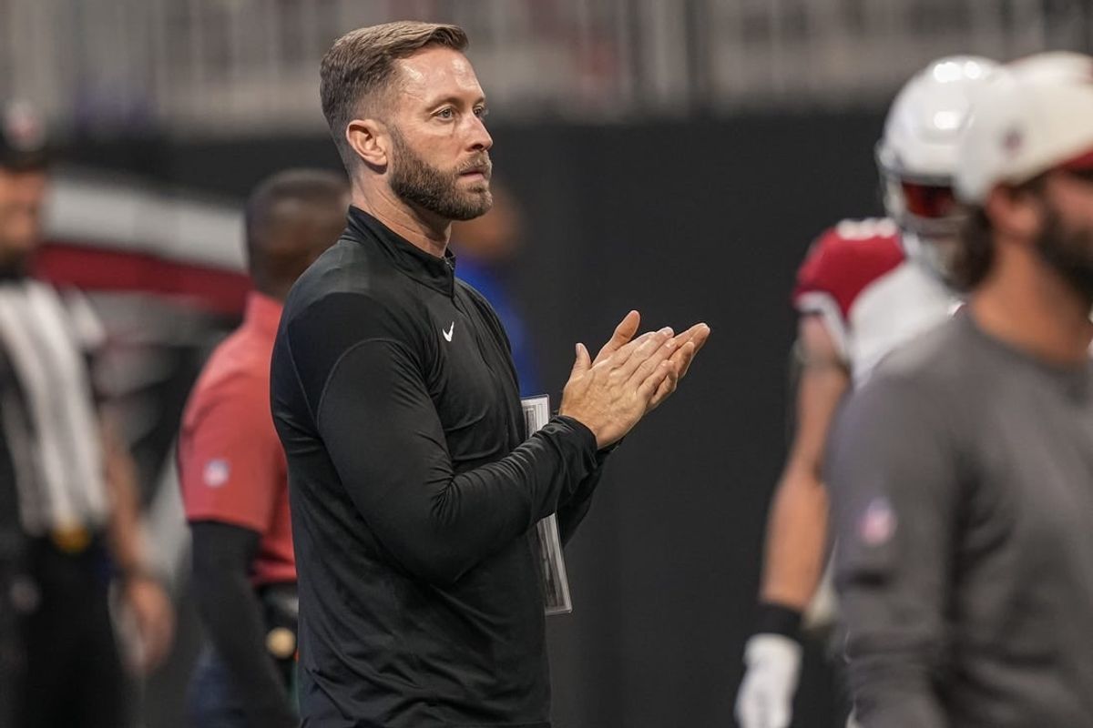 Jan 1, 2023; Atlanta, Georgia, USA; Arizona Cardinals head coach Kliff Kingsbury on the field prior to the game against the Atlanta Falcons at Mercedes-Benz Stadium.
