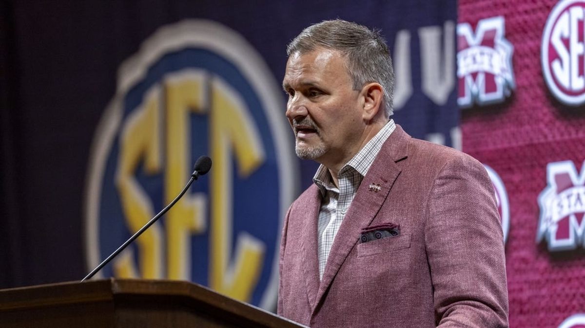 Oct 18, 2023; Birmingham, AL, USA; Mississippi State Bulldogs head coach Chris Jans talks with the media during the SEC Basketball Tipoff at Grand Bohemian Hotel Mountain Brook.
