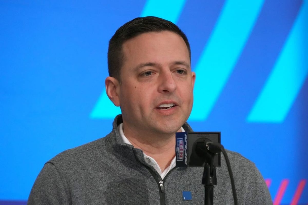 Feb 27, 2024; Indianapolis, IN, USA; New England Patriots director of scouting Eliot Wolf during the NFL Scouting Combine at Indiana Convention Center.
