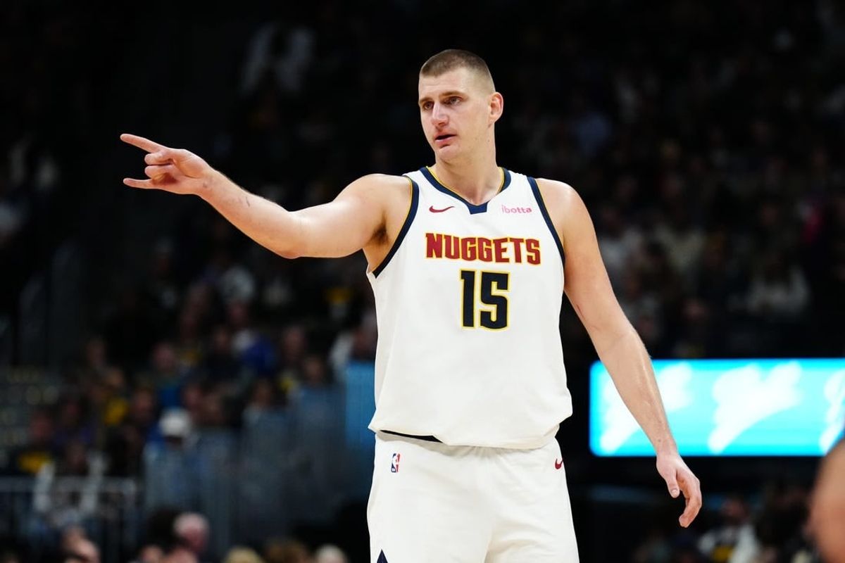 Dec 8, 2023; Denver, Colorado, USA; Denver Nuggets center Nikola Jokic (15) during the second half against the Houston Rockets at Ball Arena.
