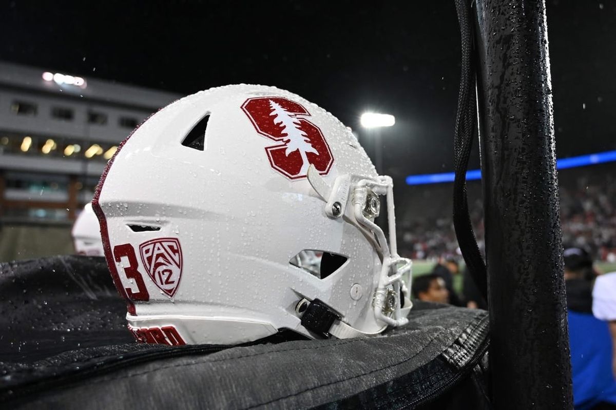 Nov 4, 2023; Pullman, Washington, USA; Stanford Cardinal helmet sits against the Washington State Cougars in the first half at Gesa Field at Martin Stadium.