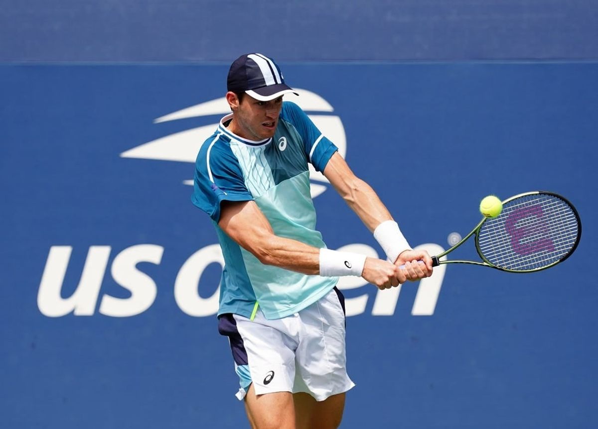 Aug 29, 2023; Flushing, NY, USA; Nicolas Jarry of Chile hits a shot against Luca Van Assche of France on day two of the 2023 U.S. Open tennis tournament at the USTA Billie Jean King National Tennis Center.