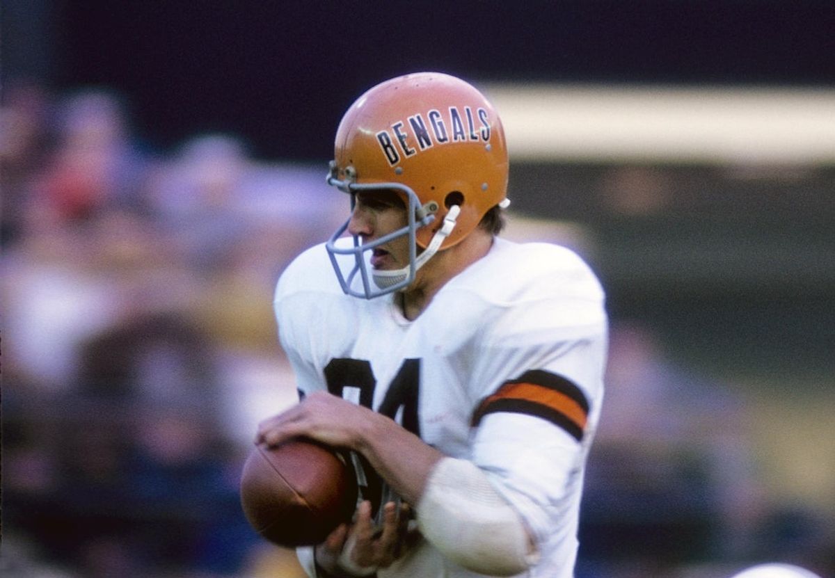 Nov 1969; Unknown location, USA; FILE PHOTO; Cincinnati Bengals receiver Bob Trumpy (84) in action during the 1969 season. Mandatory Credit: Manny Rubio-Imagn Images
