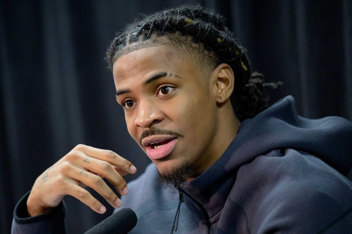 Dec 19, 2023; New Orleans, Louisiana, USA; Memphis Grizzlies guard Ja Morant attends a post-game press conference after defeating the New Orleans Pelicans at the Smoothie King Center.