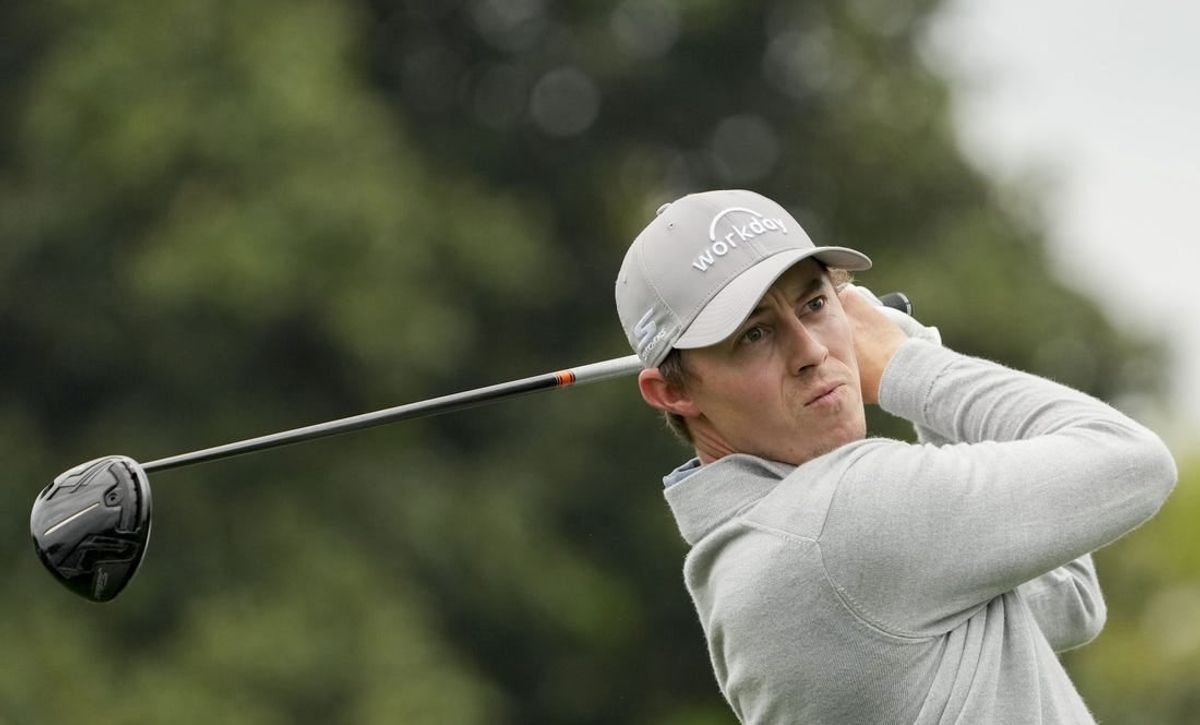 Apr 9, 2024; Augusta, Georgia, USA; Matt Fitzpatrick tees off on no. 10 during a practice round for the Masters Tournament golf tournament at Augusta National Golf Club.