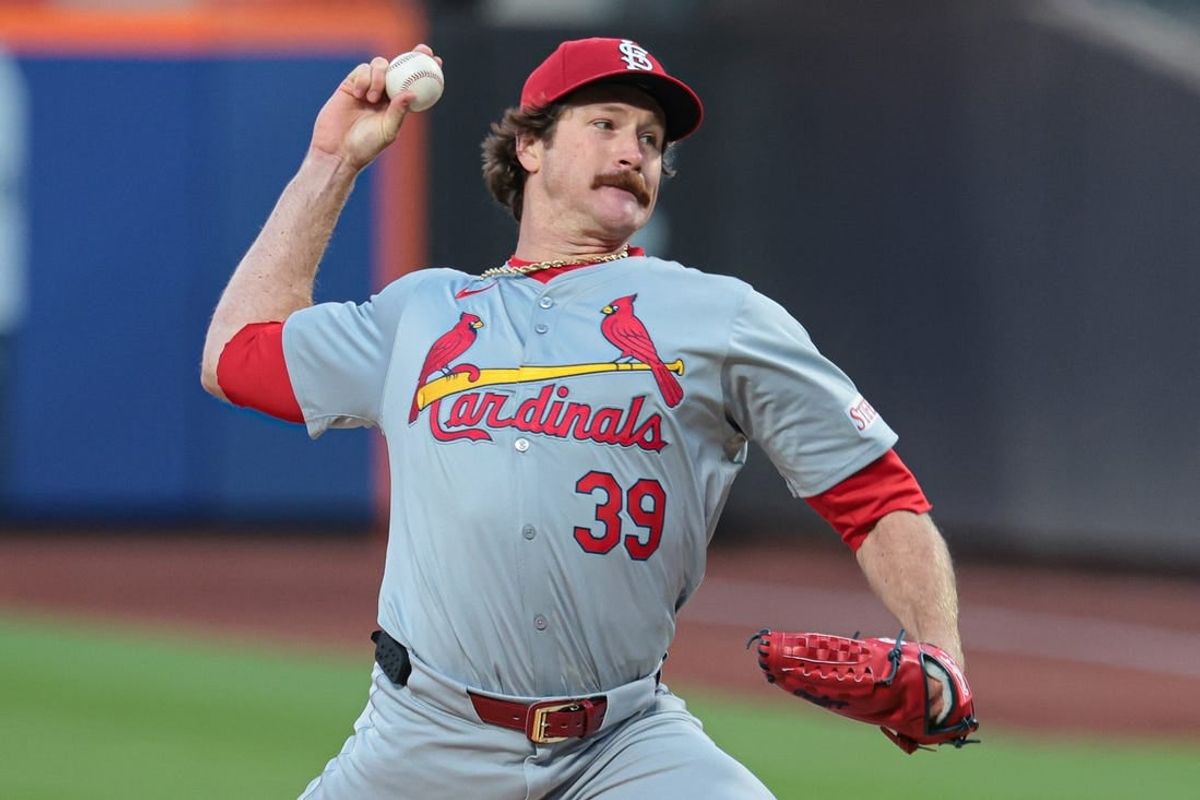 Apr 26, 2024; New York City, New York, USA; St. Louis Cardinals starting pitcher Miles Mikolas (39) delivers a pitch against the New York Mets during the first inning at Citi Field.