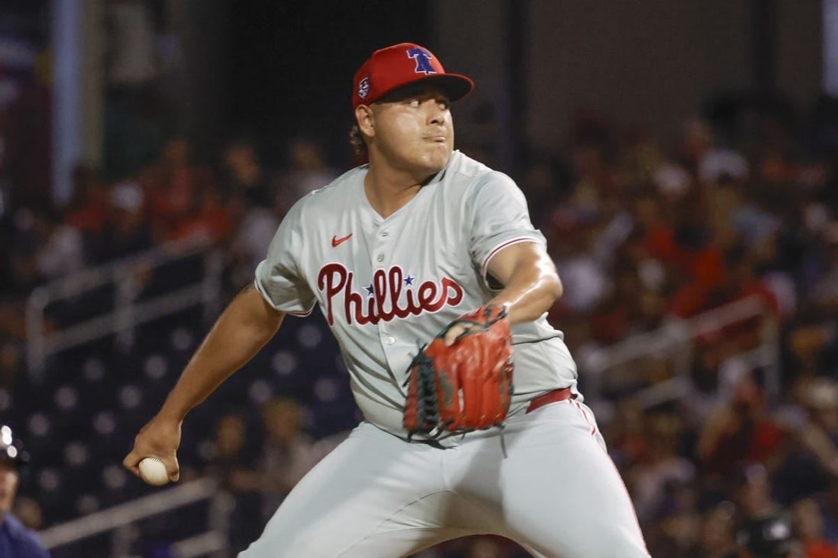 Mar 15, 2024; West Palm Beach, Florida, USA; Philadelphia Phillies relief pitcher Luis Ortiz (56) throws a pitch during the seventh inning against the Houston Astros at The Ballpark of the Palm Beaches.