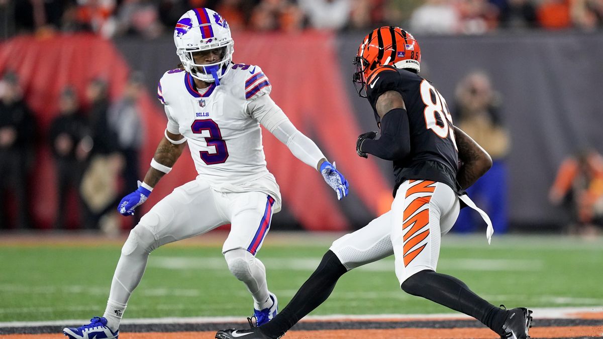 Buffalo’s Damar Hamlin and Cincinnati’s Tee Higgins face off in Monday Night’s game.