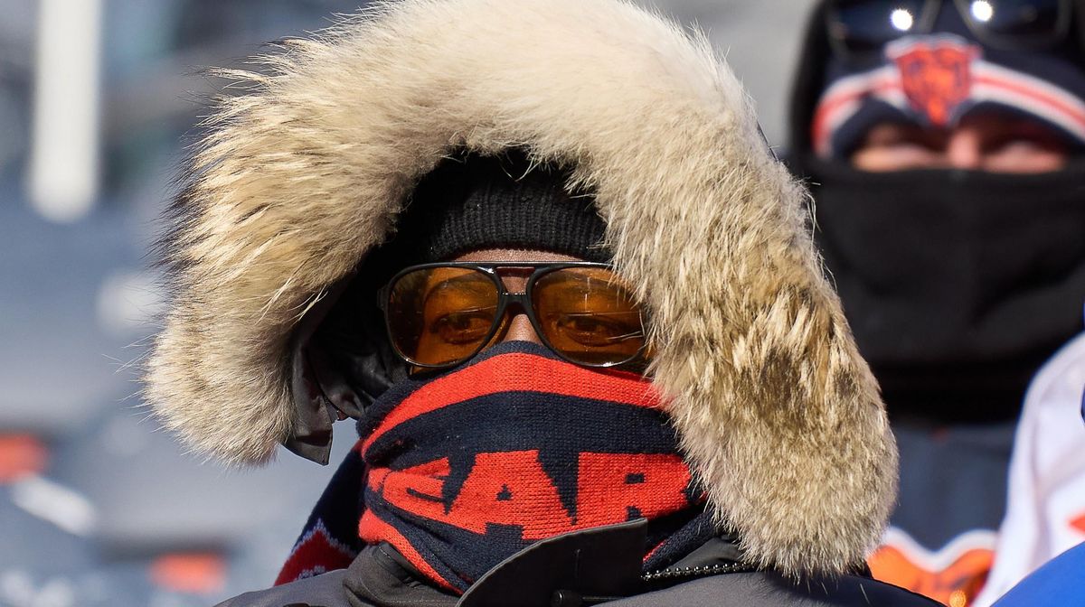 A stoic Bears fan braves the arctic tundra for their heroes .