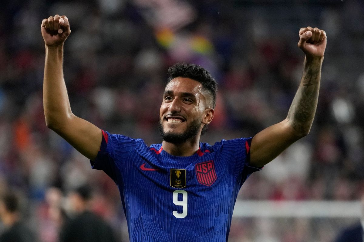 United States forward Jesús Ferreira celebrates his goal against Canada in extra time in a penalty shootout.