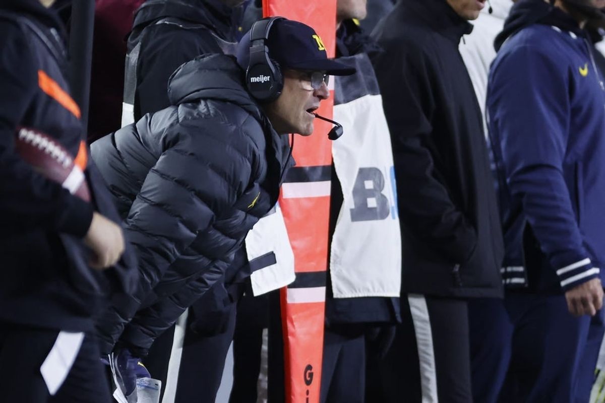 Nov 4, 2023; Ann Arbor, Michigan, USA;  Michigan Wolverines head coach Jim Harbaugh on the sideline in the first half against the Purdue Boilermakers at Michigan Stadium.