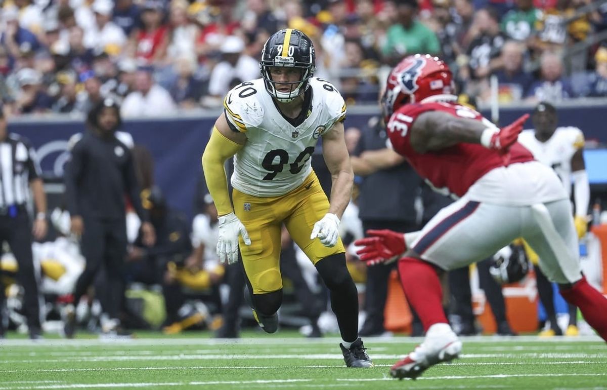 Oct 1, 2023; Houston, Texas, USA; Pittsburgh Steelers linebacker T.J. Watt (90) in action during the game against the Houston Texans at NRG Stadium.