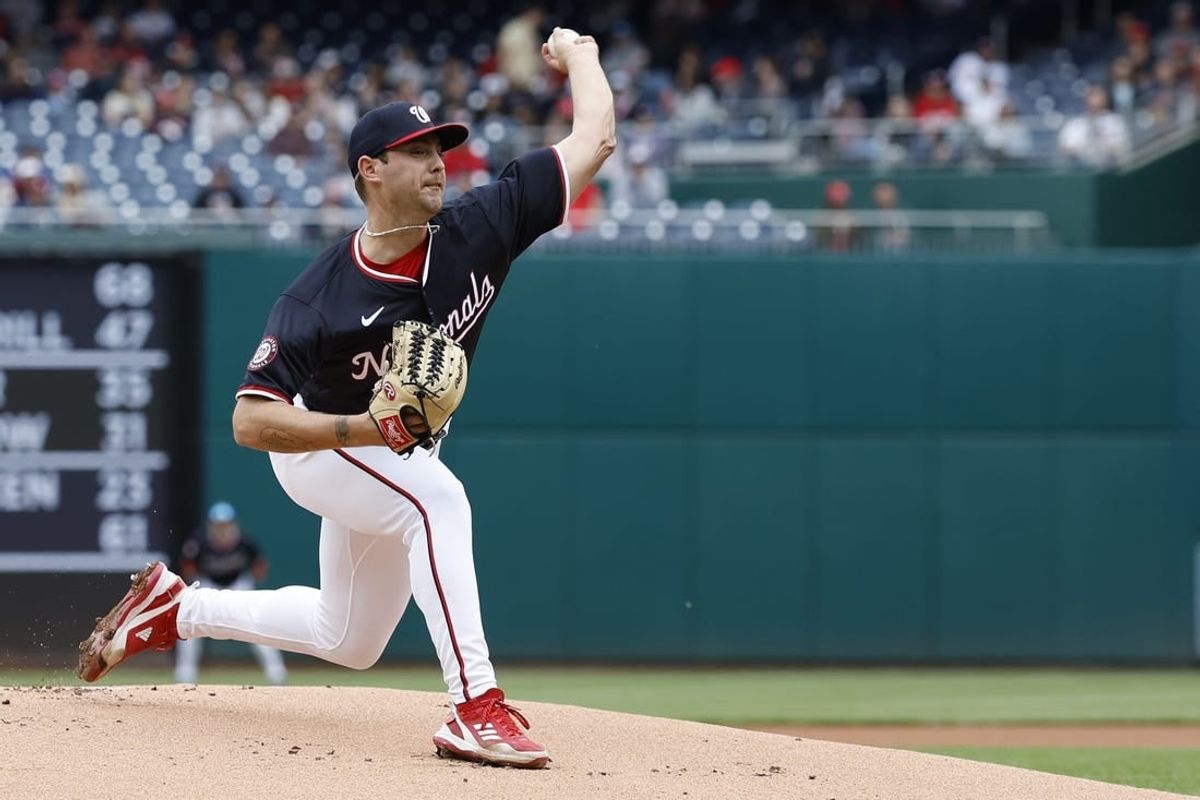 Apr 21, 2024; Washington, District of Columbia, USA; Washington Nationals starting pitcher Mitchell Parker (70) pitches against the Houston Astros during the first inning at Nationals Park.