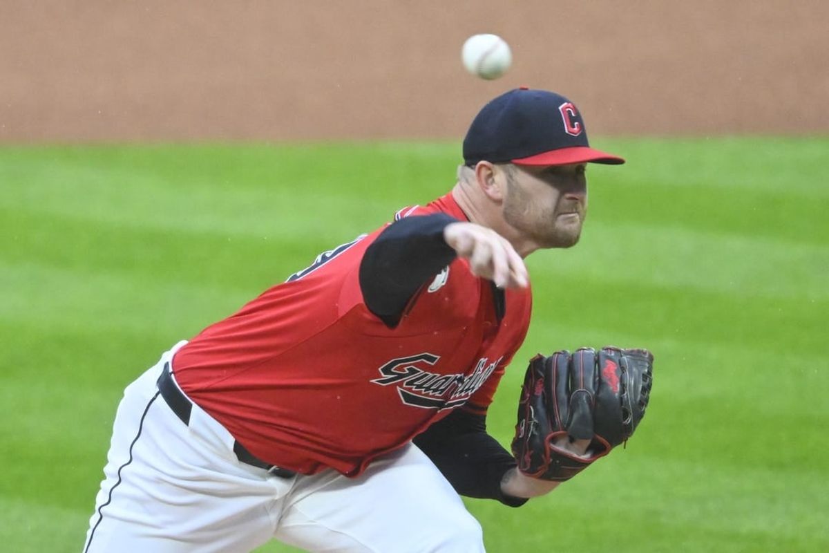 Apr 23, 2024; Cleveland, Ohio, USA; Cleveland Guardians starting pitcher Ben Lively (39) delivers a pitch in the first inning against the Boston Red Sox at Progressive Field.