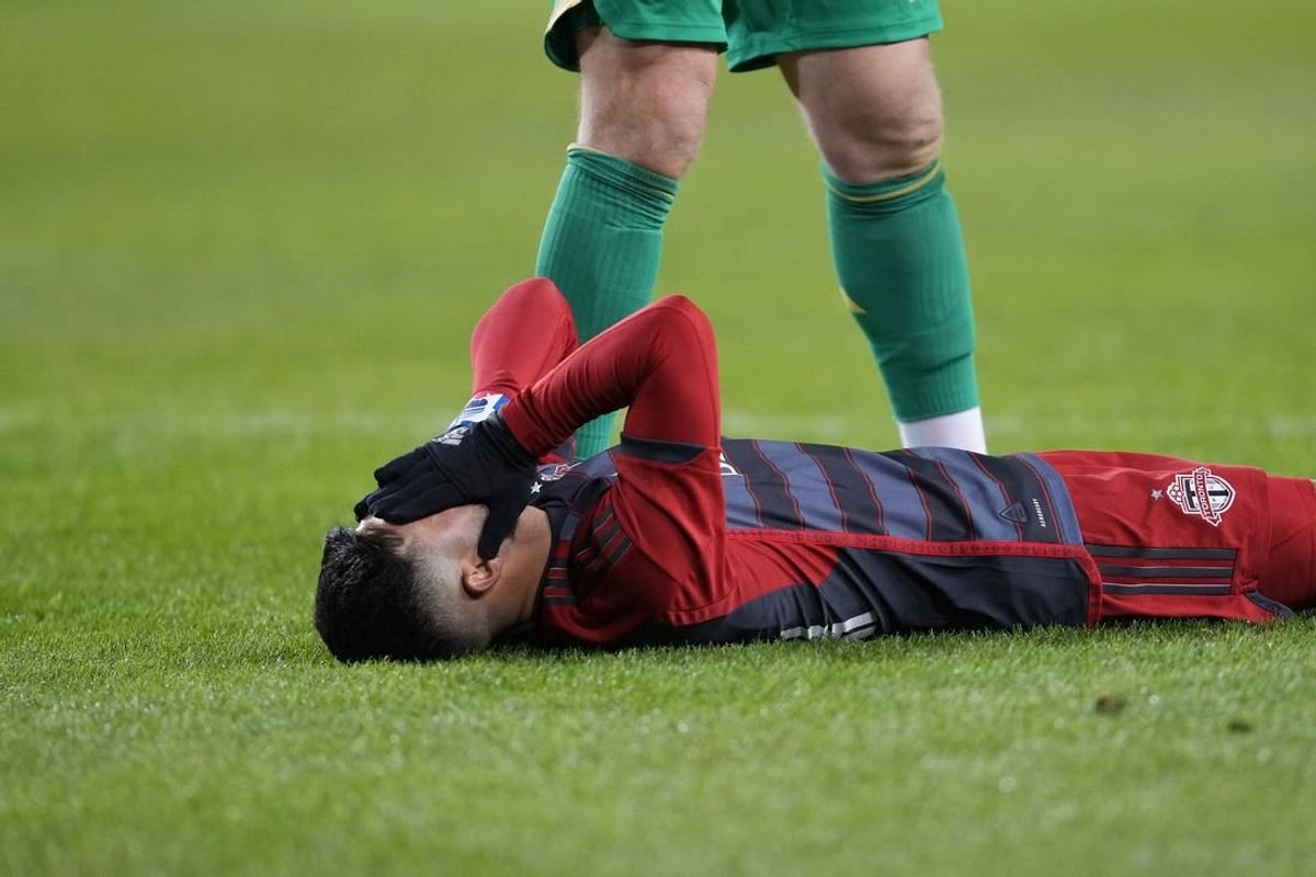 Mar 23, 2024; Toronto, Ontario, USA; Toronto FC forward Lorenzo Insigne (24) injury against Atlanta United at BMO Field.