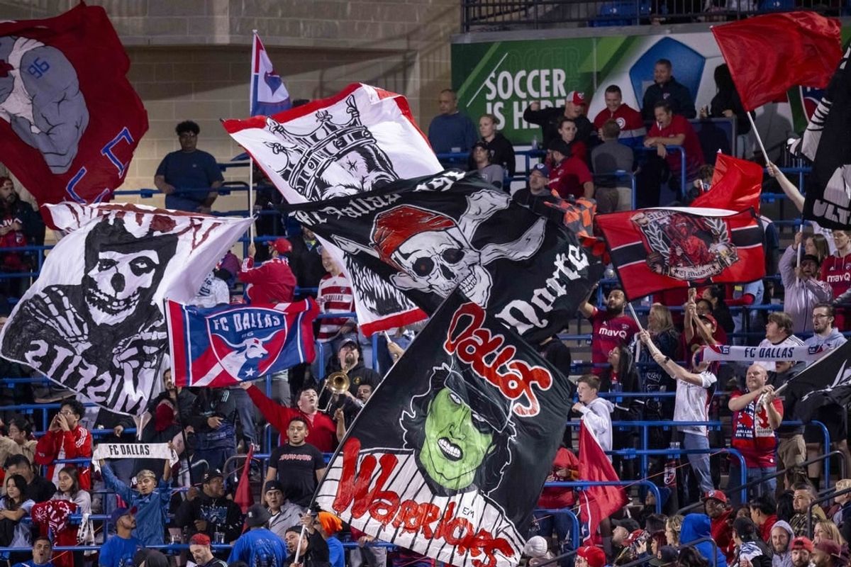 Oct 14, 2023; Frisco, TX, USA; A view of the FC Dallas fans and their flags during the first half of the game between FC Dallas and the Colorado Rapids at Toyota Stadium.