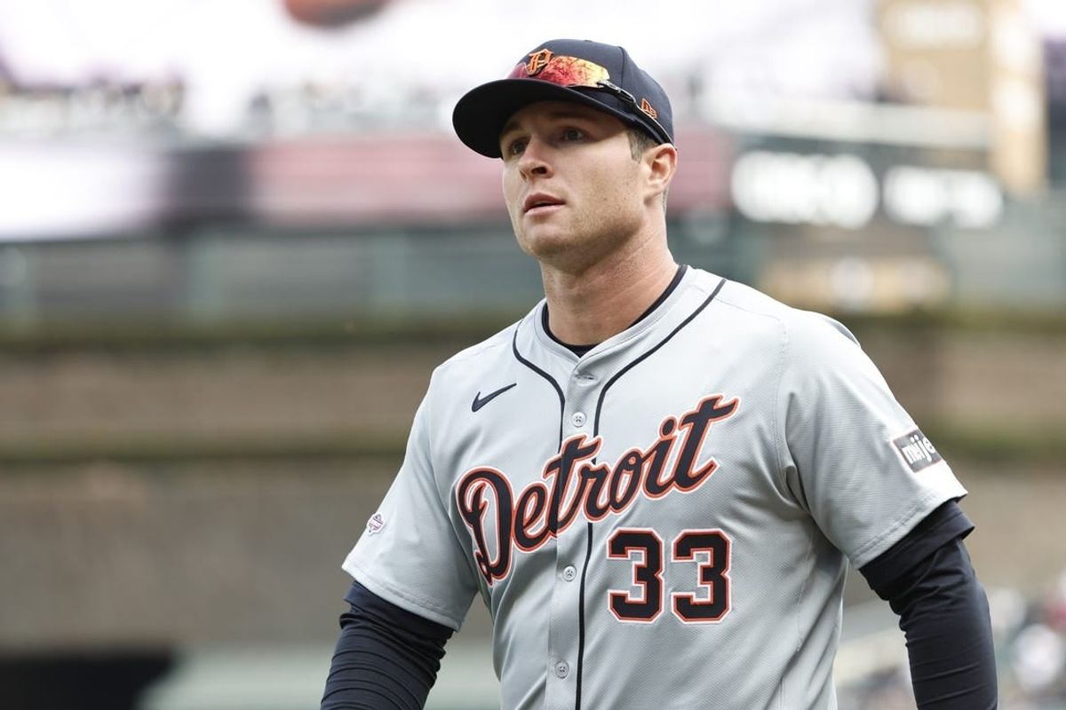 Mar 28, 2024; Chicago, Illinois, USA; Detroit Tigers second baseman Colt Keith (33) walks back to dugout before the Opening Day game against the Chicago White Sox at Guaranteed Rate Field.