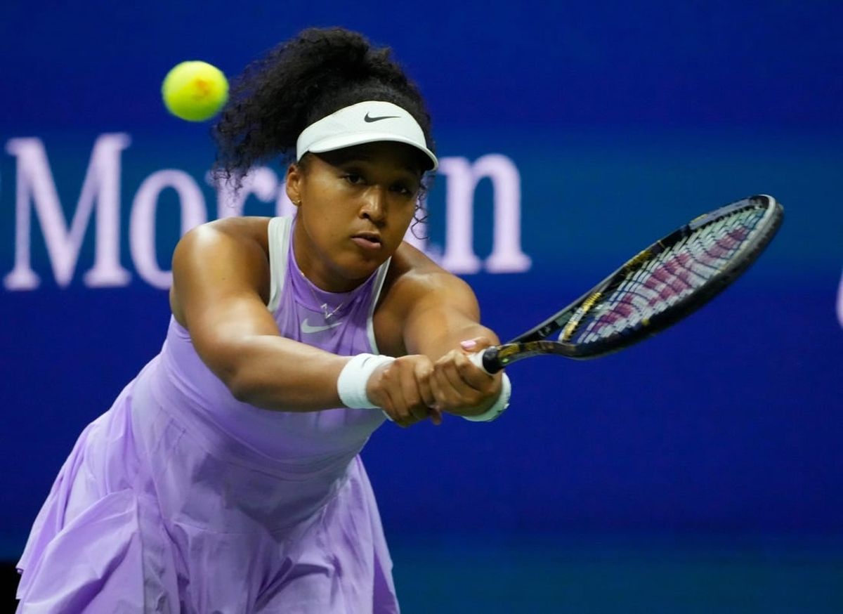 Aug 30, 2022; Flushing, NY, USA;    NaomiOsaka of Japan hits to Danielle Collins of the USA on day two of the 2022 U.S. Open tennis tournament at USTA Billie Jean King National Tennis Center.