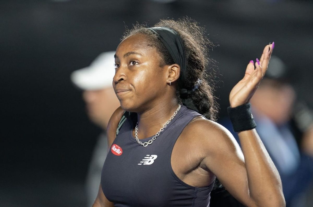 Nov 4, 2023; Cancun, Mexico; Coco Gauff (USA) waves as she leaves the court after her match against Jessica Pegula (USA) on day seven of the GNP Saguaros WTA Finals Cancun.