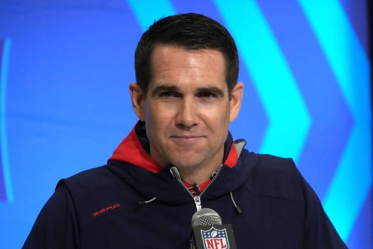 Feb 27, 2024; Indianapolis, IN, USA; New York Giants general manager Joe Schoen speaks during a press conference during the NFL Scouting Combine at Indiana Convention Center.