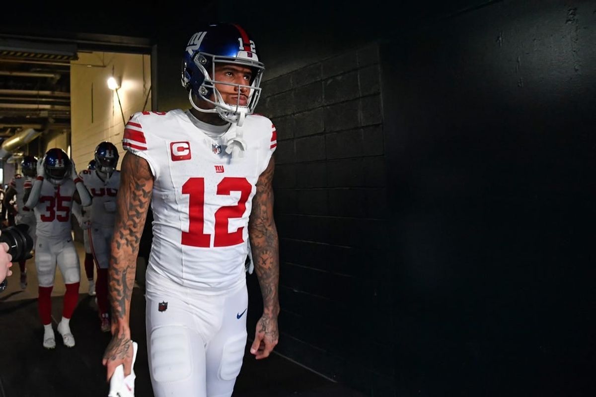 Dec 25, 2023; Philadelphia, Pennsylvania, USA; New York Giants tight end Darren Waller (12) in the tunnel against the Philadelphia Eagles at Lincoln Financial Field.