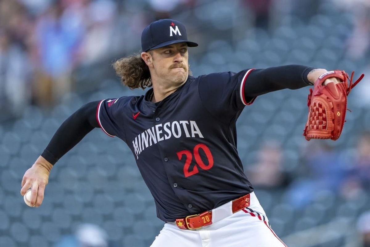 Apr 22, 2024; Minneapolis, Minnesota, USA; Minnesota Twins starting pitcher Chris Paddack (20) delivers a pitch against the Chicago White Sox in the first inning at Target Field.