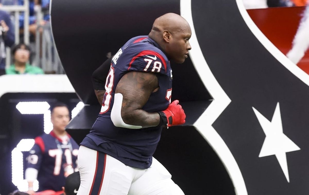 Dec 3, 2023; Houston, Texas, USA; Houston Texans offensive tackle Laremy Tunsil (78) runs onto the field before the game against the Denver Broncos at NRG Stadium.