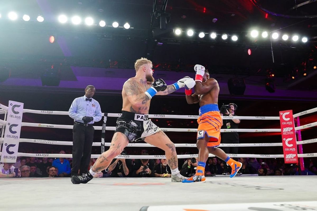 Dec 15, 2023; Orlando, Florida, USA;  Jake Paul fights Andre August in the first round at the Caribe Royale Orlando.