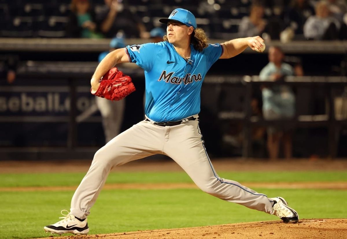 Feb 29, 2024; Tampa, Florida, USA; Miami Marlins starting pitcher Ryan Weathers (60) throws a pitch during the first inning against the New York Yankeesat George M. Steinbrenner Field.
