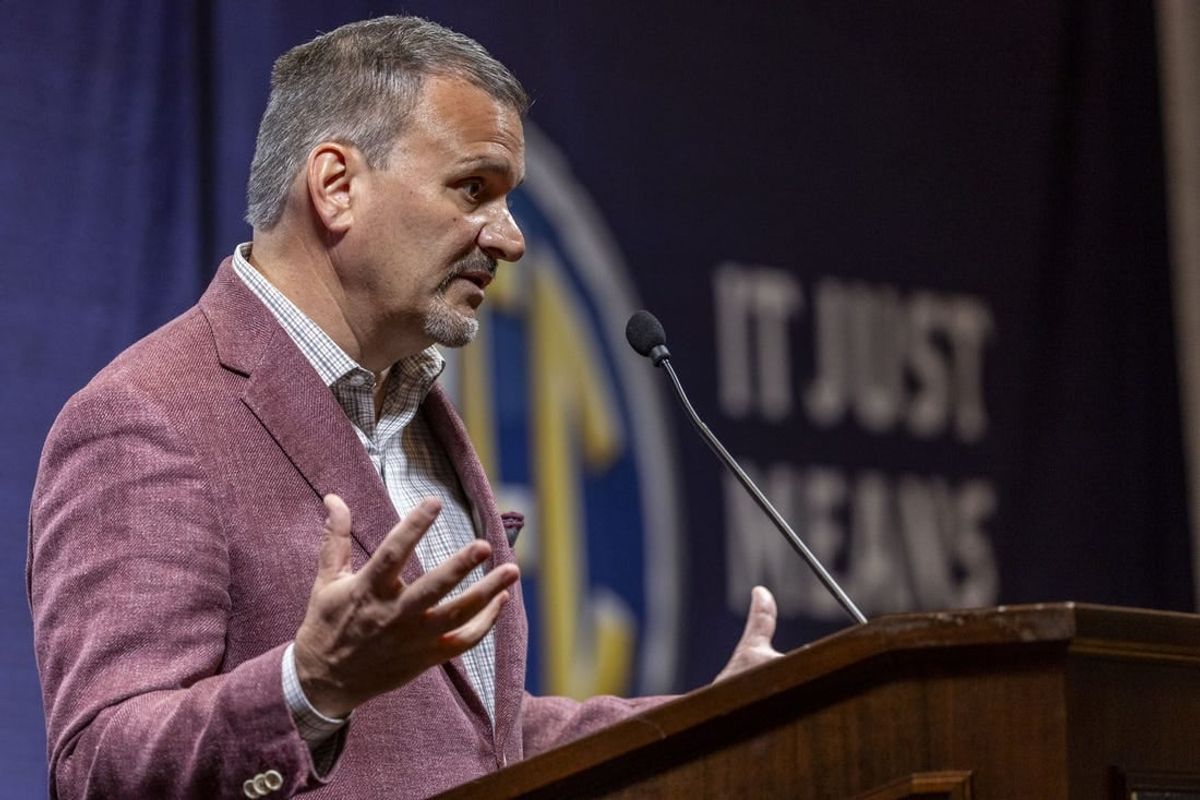 Oct 18, 2023; Birmingham, AL, USA; Mississippi State Bulldogs head coach Chris Jans talks with the media during the SEC Basketball Tipoff at Grand Bohemian Hotel Mountain Brook.