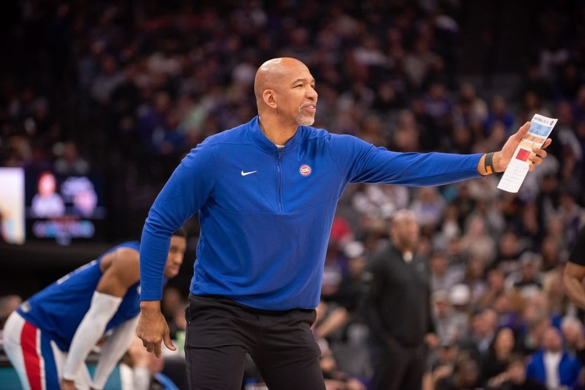 Feb 7, 2024; Sacramento, California, USA; Detroit Pistons head coach Monty Williams calls out to his team during the first quarter against the Sacramento Kings at Golden 1 Center.