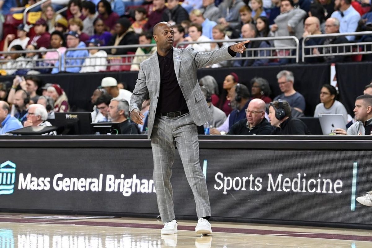 Jan 20, 2024; Chestnut Hill, Massachusetts, USA; Boston College Eagles head coach Earl Grant signals during the first half against the North Carolina Tar Heels at Conte Forum.