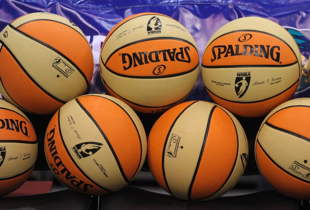 May 22, 2012; Los Angeles, CA, USA; General view of WNBA basketballs on the bench before the game between the Seattle Storm and the Los Angeles Sparks at the Staples Center. Mandatory Credit: Kirby Lee/Image of Sport-Imagn Images