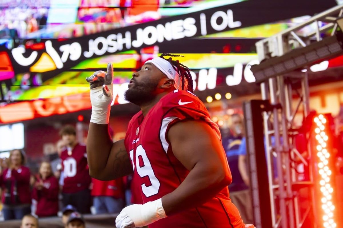 Nov 27, 2022; Glendale, AZ, USA; Arizona Cardinals offensive lineman Josh Jones (79) against the Los Angeles Chargers at State Farm Stadium.