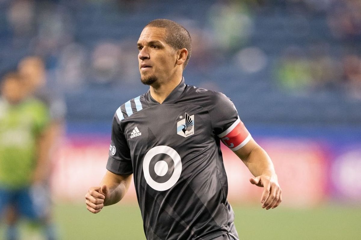 April 16, 2021; Seattle, Washington, USA; Minnesota United FC midfielder Osvaldo Alonso (6) during the second half against the Seattle Sounders FC at Lumen Field.