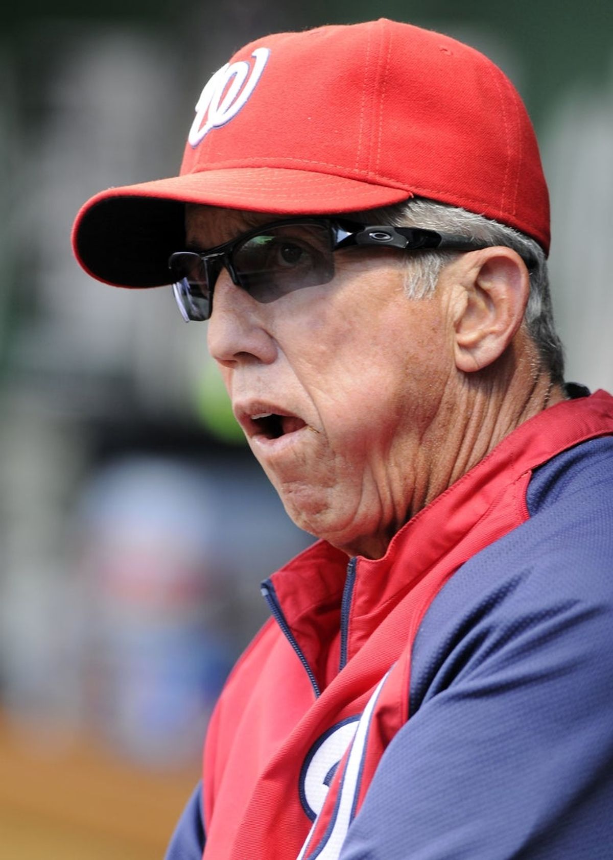 Jun 7, 2012; Washington, DC, USA; Washington Nationals manager Davey Johnson in the dugout during the seventh inning against the New York Mets at Nationals Park. The Mets defeated the Nationals 3 - 1. Mandatory Credit: Brad Mills-Imagn Images