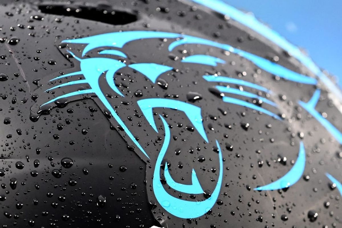 Dec 17, 2023; Charlotte, North Carolina, USA;  Carolina Panthers helmet on the sidelines in the first quarter at Bank of America Stadium.