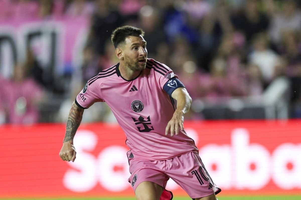 Mar 13, 2024; Fort Lauderdale, FL, USA;  Inter Miami CF forward Lionel Messi (10) celebrates after scoring a goal against the Nashville SC in the first half during the Concacaf round of sixteen at Chase Stadium.