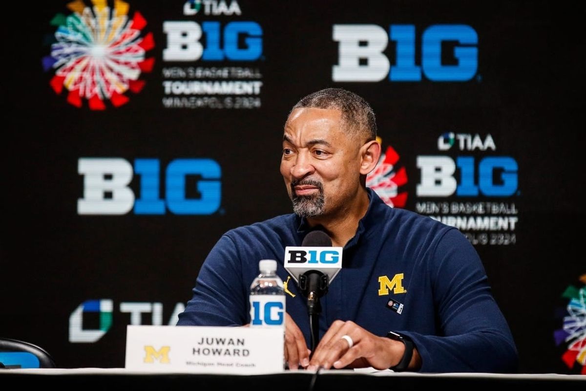 Michigan head coach Juwan Howard answers a question during the post game press conference after First Round loss to Penn State at the Big Ten tournament at Target Center in Minneapolis, Minn. on Wednesday, March 13, 2024.