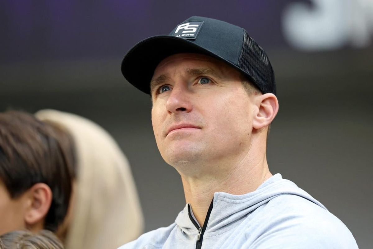 Jan 15, 2023; Minneapolis, Minnesota, USA; NFL former quarterback Drew Brees looks on before a wild card game between the Minnesota Vikings and the New York Giants at U.S. Bank Stadium.