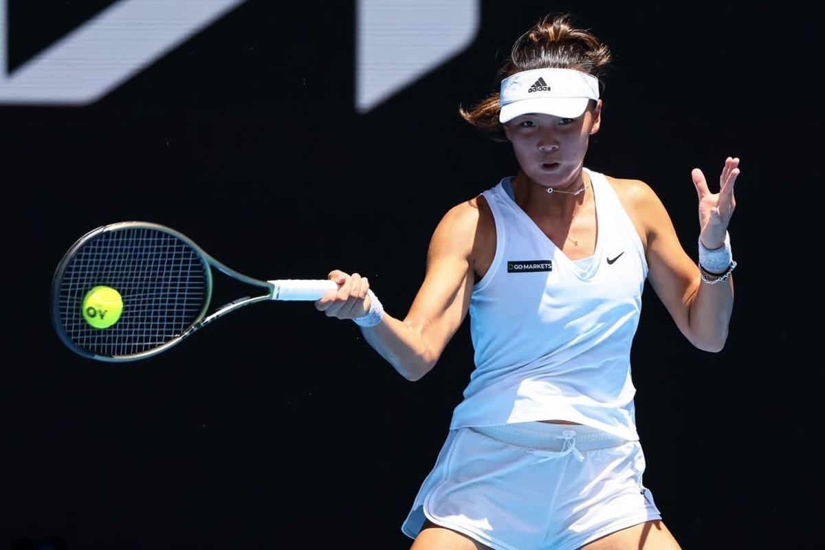 Jan 16, 2023; Melbourne, VICTORIA, Australia; Yue Yuan (China) returns the ball against Maria Sakkari (Greece) (not pictured) at Melbourne Park.